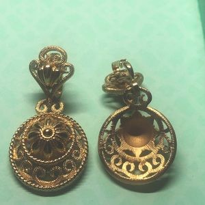 1960’s Crown TRIFARI  Ornate Etruscan Earrings-  2" l x 1-1/4” w clip gold tone